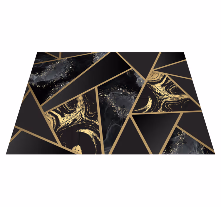 Vinyl Teppich geometrisch Marmormuster Schwarz Gold - TenStickers