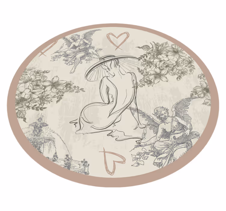 Vinyl Teppich Vintage kreisförmiges Engelsblumenmotiv - TenStickers