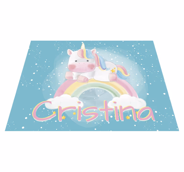 Vinylteppich mit Name einhorn über Regenbogen - TenStickers