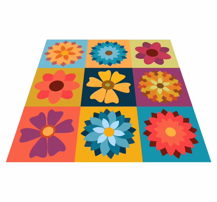 Vinyl Teppich Fliesenoptik mehrfarbige Vintage Blumen - TenStickers