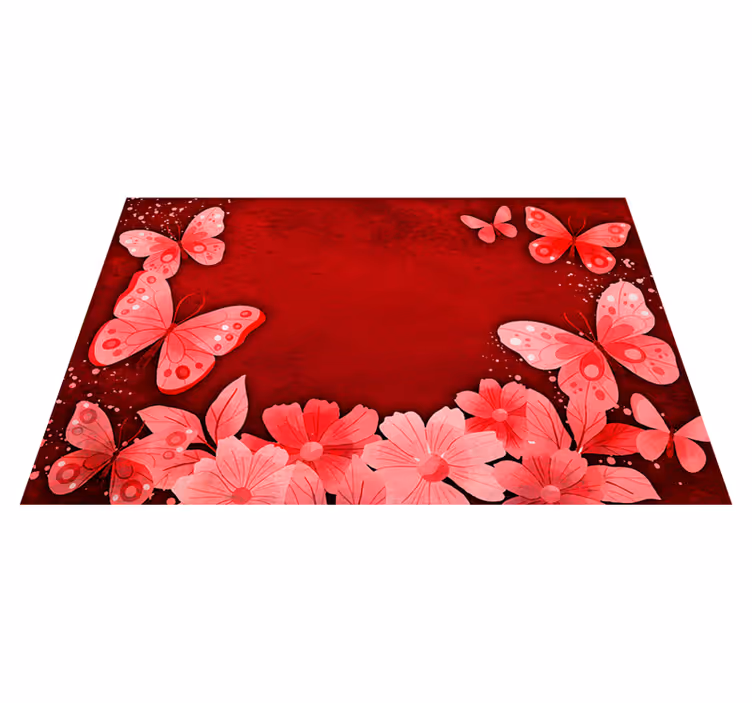 Vinyl Teppich rot Blumen und Schmetterlinge - TenStickers