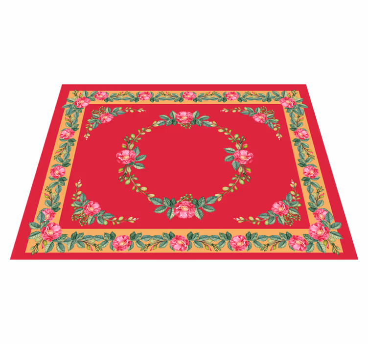 Vinyl Teppich rot Vintage-Blumenmuster - TenStickers