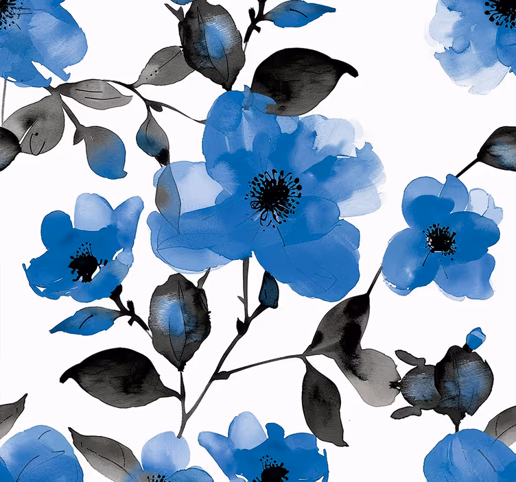 Tapete Natur mit blauem Mohnblumenmuster - TenStickers