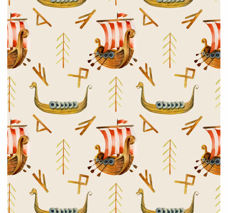 Fototapete wald mit wikingerschiff-muster - TenStickers