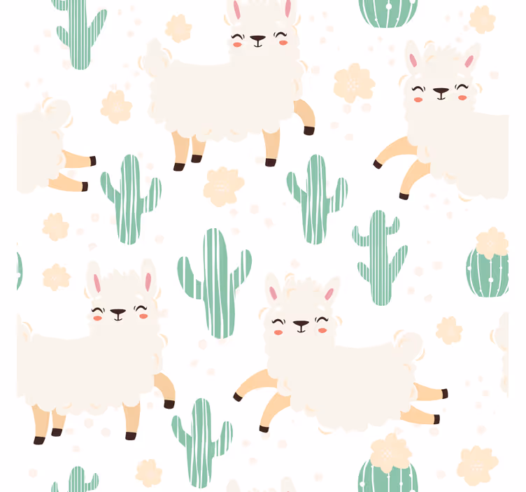 Muster tapete mit niedlichen aquarell-lamas und kakteen - TenStickers