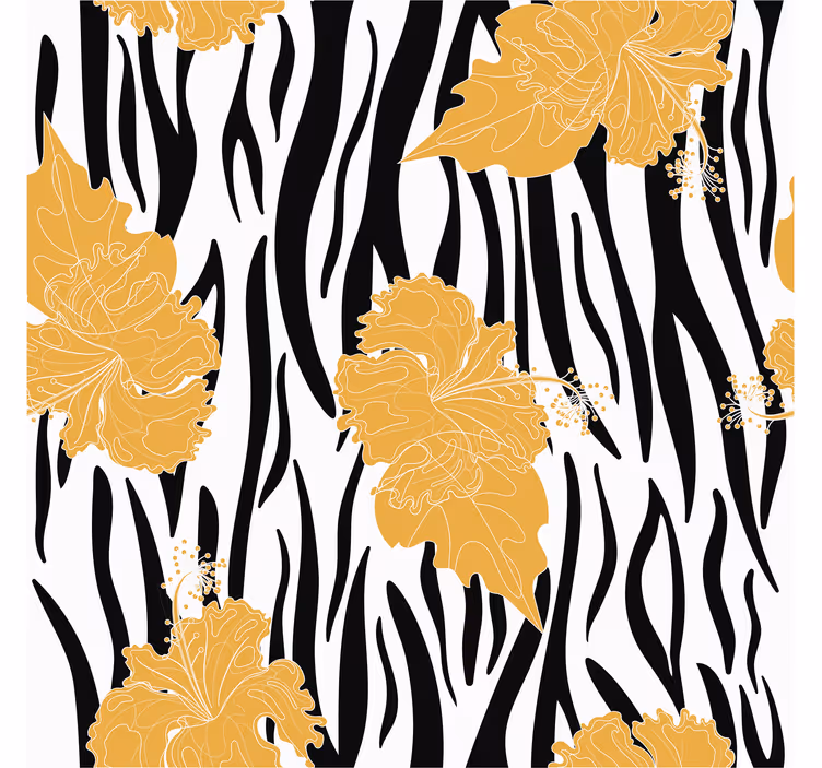 Tapete tiere mit ornamentalen blumen auf zebramuster - TenStickers