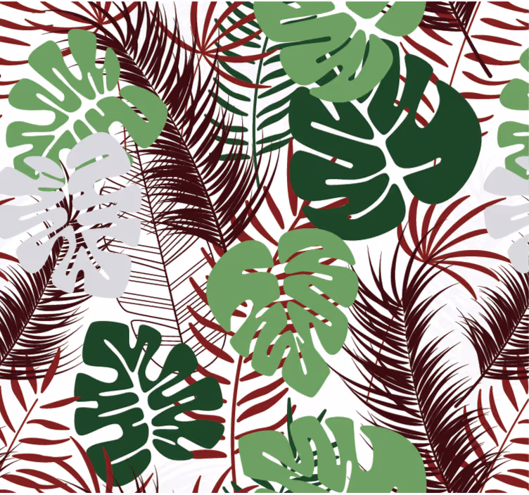 Fototapete wald mit monstera-blättern und roten Ästen - TenStickers