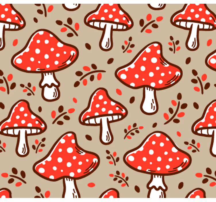 Fototapete wald mit typischen pilzen auf beige - TenStickers