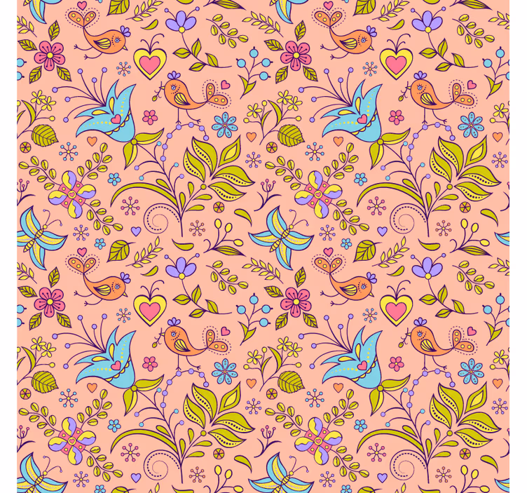 Fototapete wald mit floralen von vögeln und schmetterlingen - TenStickers