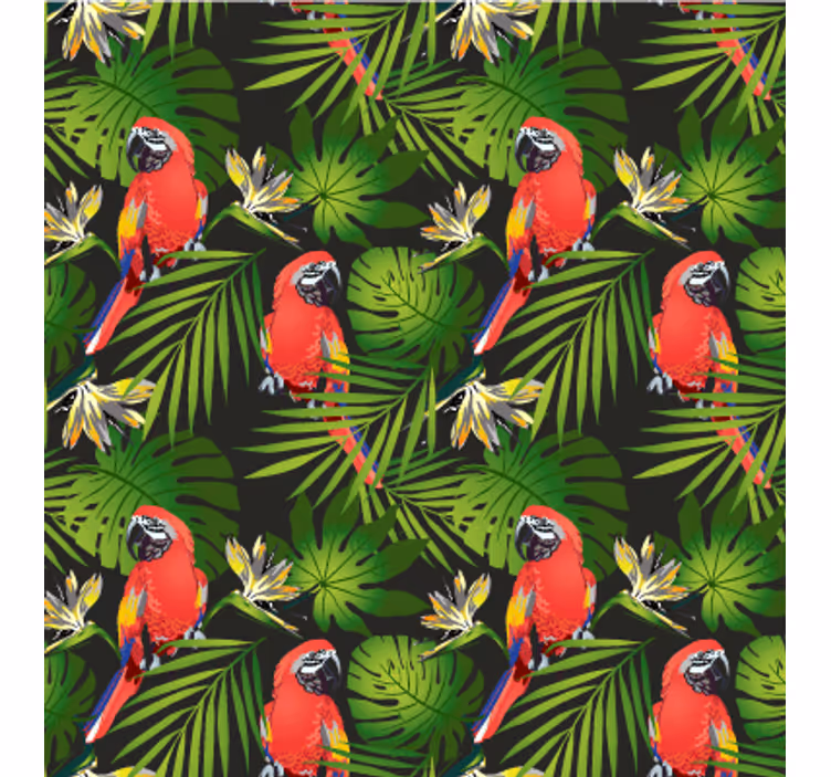 Fototapete wald mit tropischen papageien und pflanzen - TenStickers