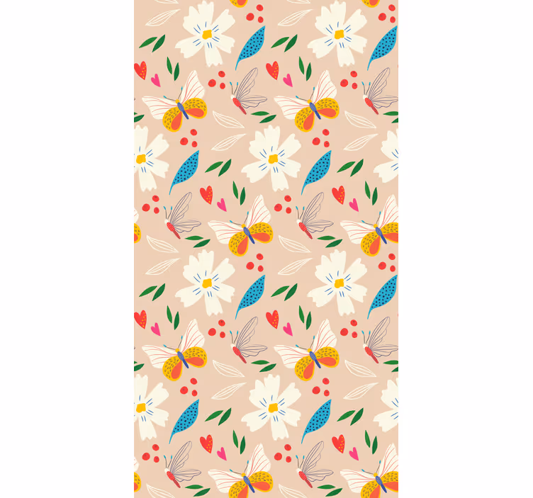 Tapete schmetterling blumen und schmetterlinge beige - TenStickers