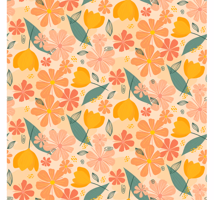 Blumentapete mit bunten vintage blättern und blumen - TenStickers