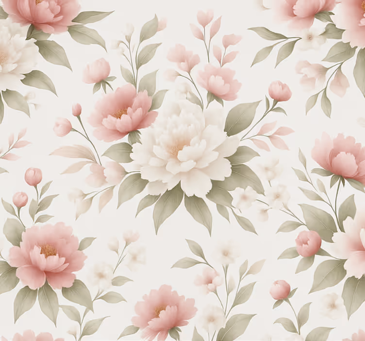 Tapete wohnzimmer weiße pfingstrose rosa - TenStickers