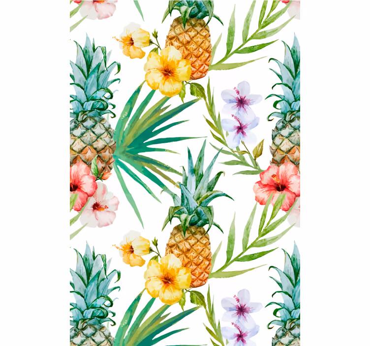 Blumentapete mit gemaltem ananasmotiv - TenStickers