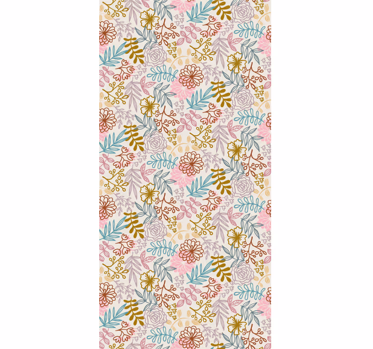 Blumentapete mit buntem mustermotiv als linienezeichnung - TenStickers