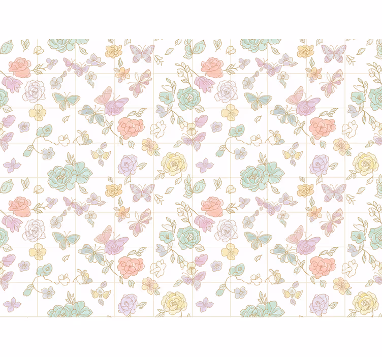 Blumentapete schmetterlinge in sanften farben - TenStickers
