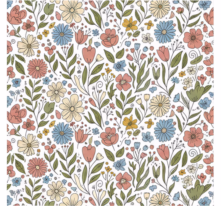 Tapete blätter mit gezeichneten blumen (b07zh16cg4) - TenStickers