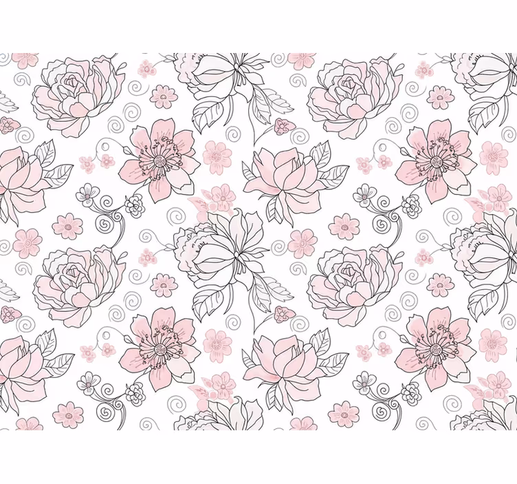 Tapete blätter florales design schwarz und rosa - TenStickers