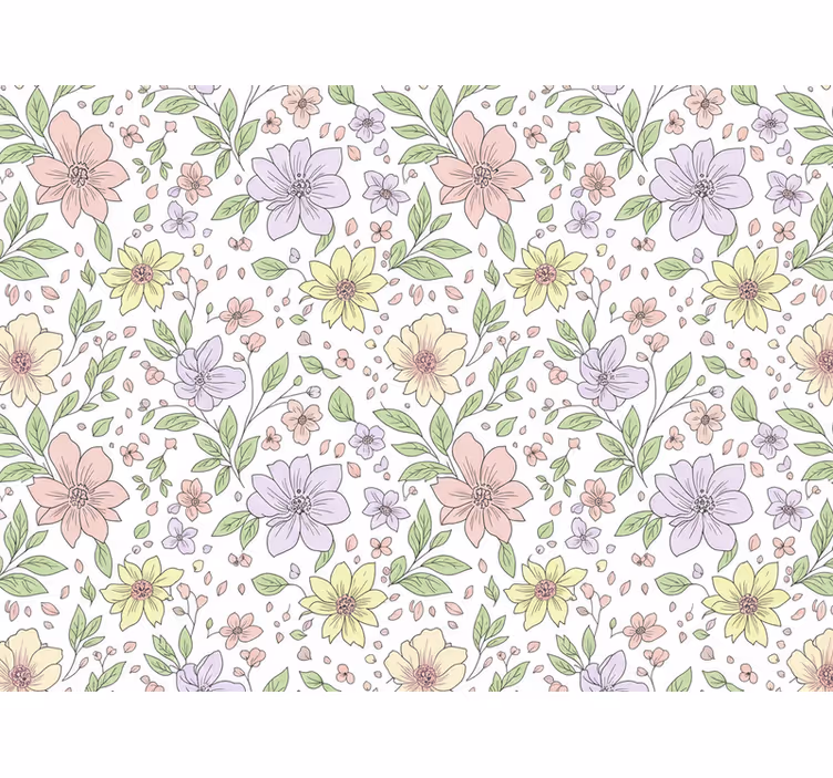 Tapete blätter verschiedene farben blumen weich - TenStickers