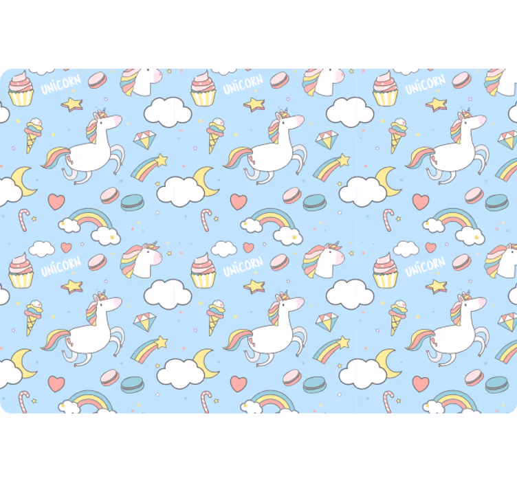 Tapete blau mit süßen einhörnern und regenbögen - TenStickers