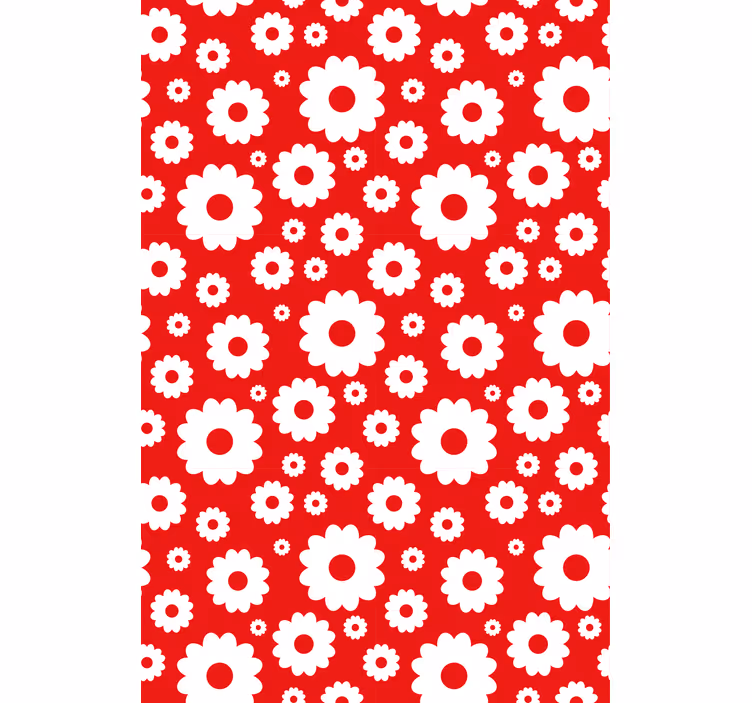 Tapete rot mit weißen gänseblümchen auf rotem hintergrund - TenStickers