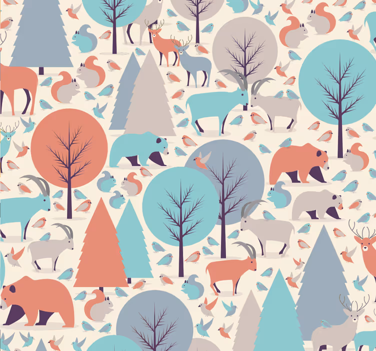 Tapete Natur für Kindermit Tieren und Bäumen - TenStickers