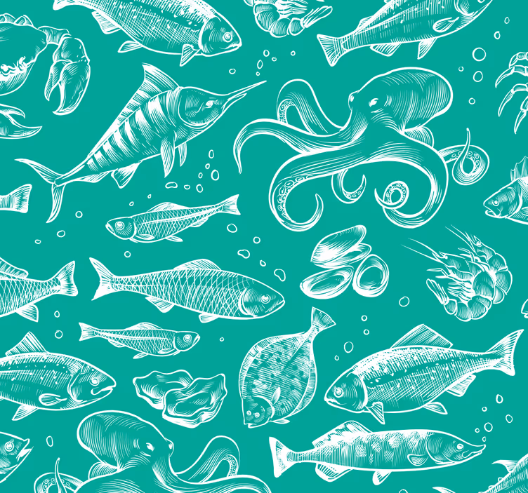Tapete Fische Skizze handgezeichnete Fische - TenStickers