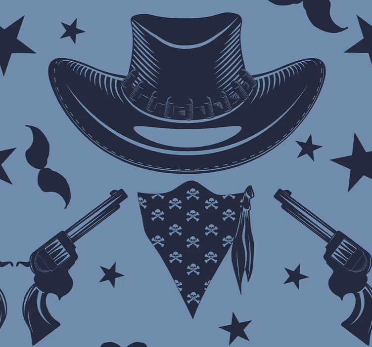 Tapete blau Cowboy, Herde und Revolver - TenStickers