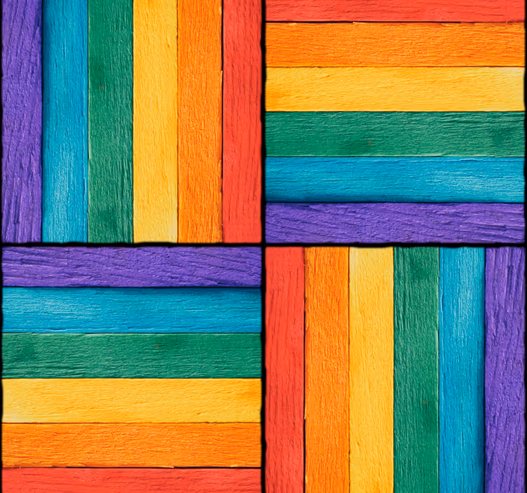 Tapete Wohnzimmer Holz in Regenbogenfarben - TenStickers