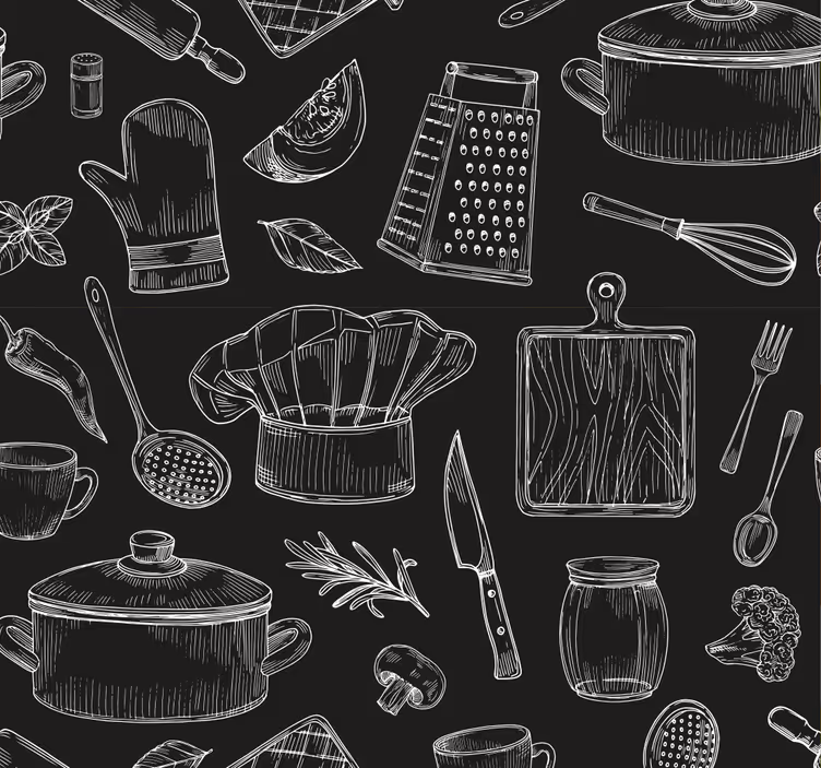 Tapete Küche skizzen von küchenutensilien - TenStickers