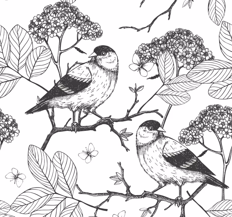 Tapete vögel botanisches motiv - TenStickers