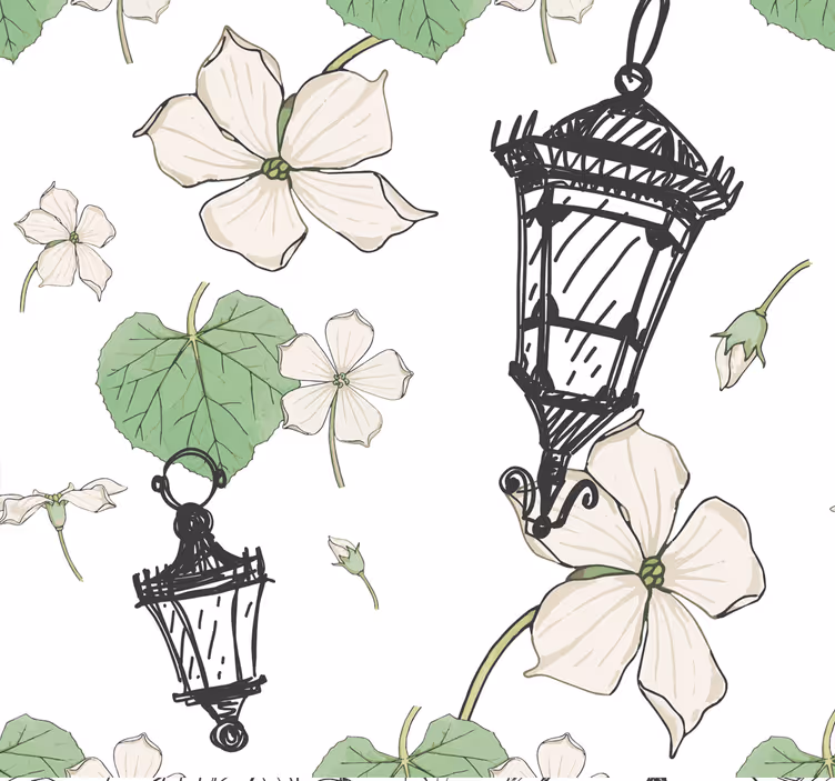 Ornament Tapete botanisches laternenmuster - TenStickers