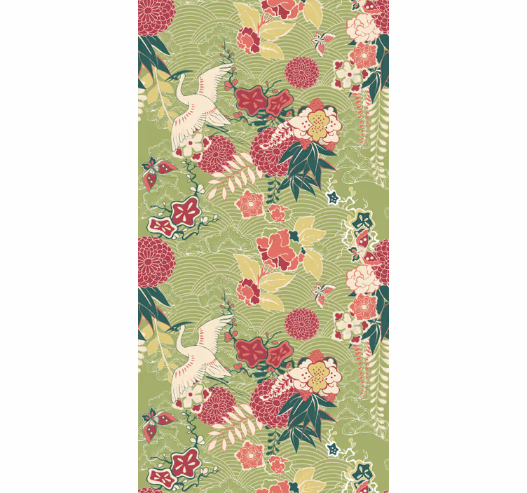Blumentapete mit floralem kranichmotiv - TenStickers