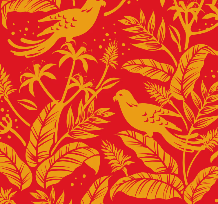Gelbe Vögel roter Hintergrund Tiertapete - TenStickers