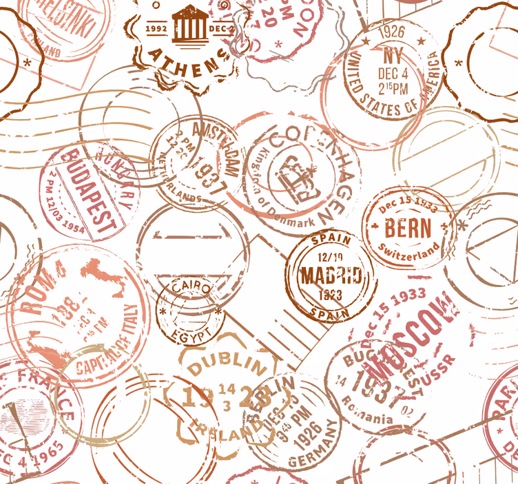 Tapete Städte gestempeltes Reisepassmotiv - TenStickers