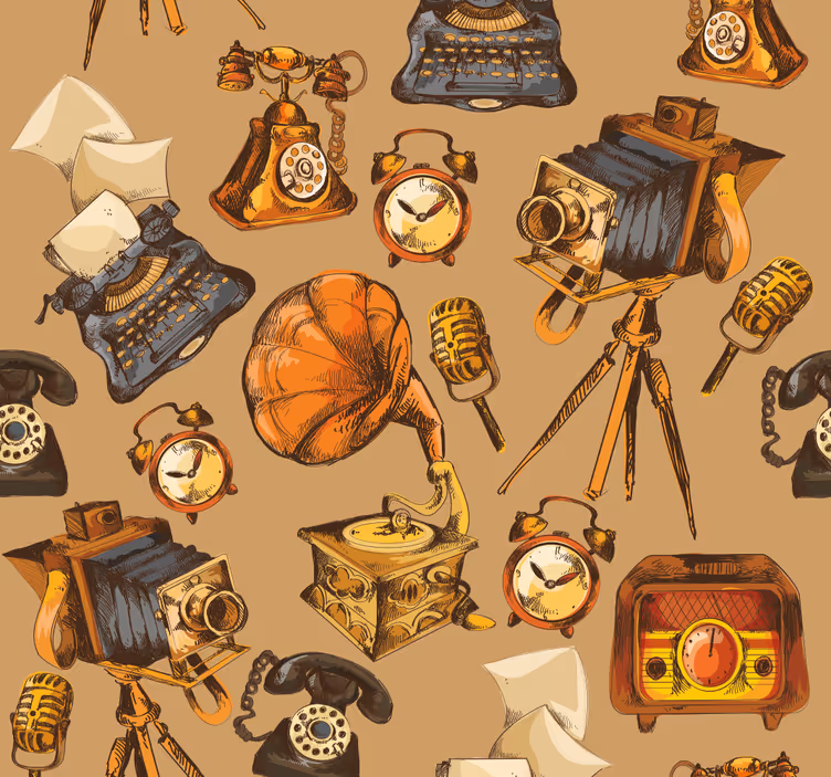 Retro Tapete vintage-objektcollage - TenStickers