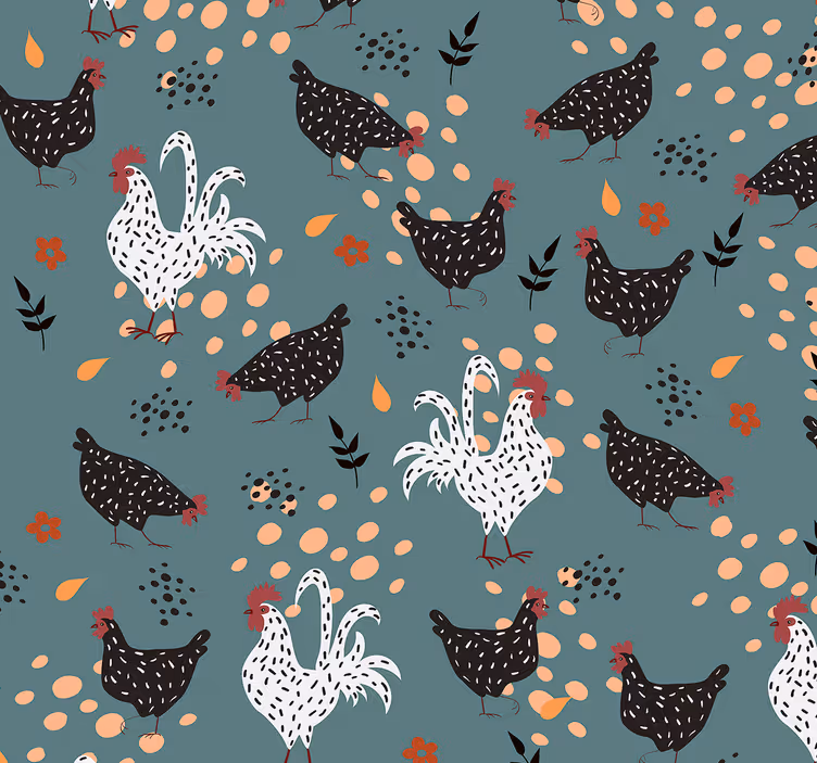 Tapete Küche Hühner mit Blumen - TenStickers