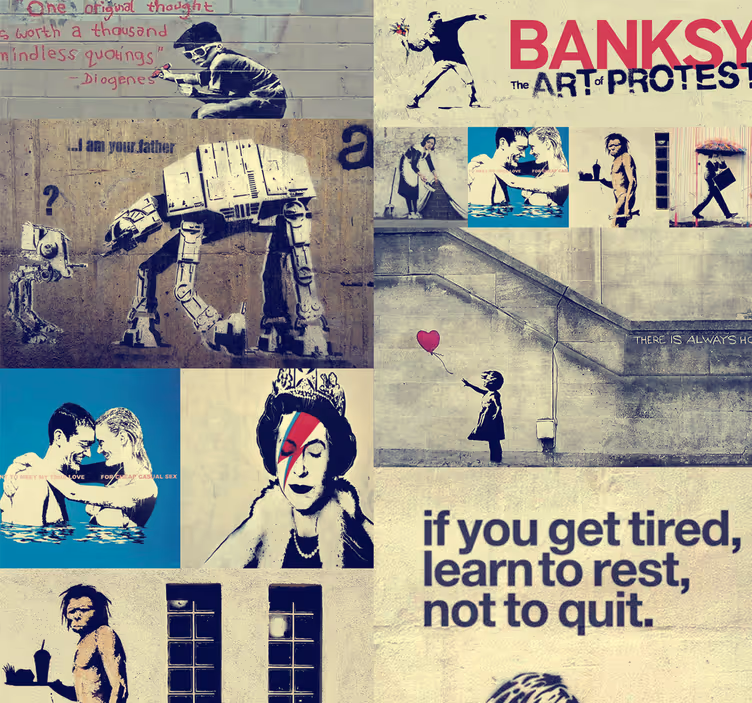 Tapete Wohnzimmer Kunst Collage Banksy - TenStickers