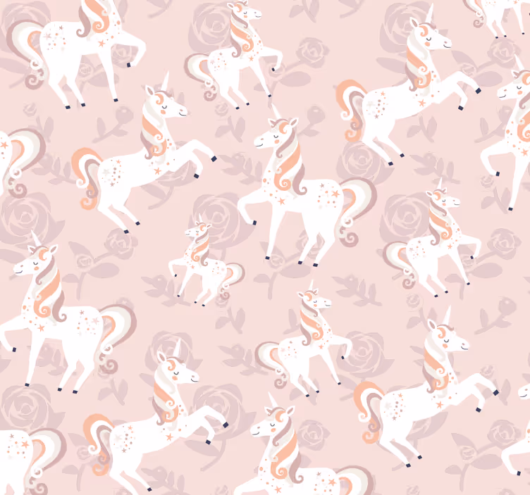 Tapete Kinderzimmer Rosa und großes einhorn mit blumen - TenStickers