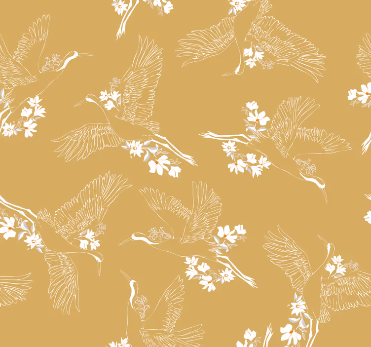 Tapeten Wohnzimmer Japanische blumen und vögel - TenStickers