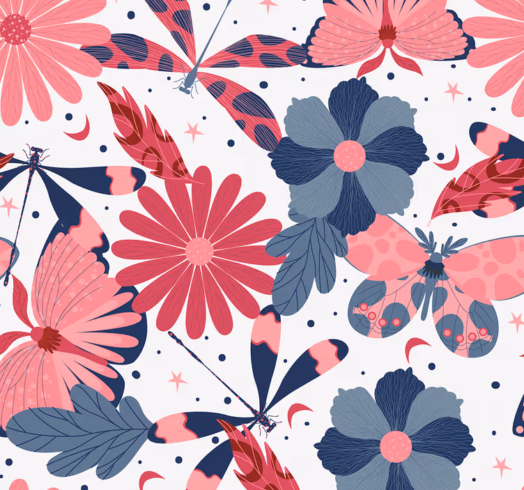 Tapete Jugendzimmer Floral Schmetterlingsmuster - TenStickers