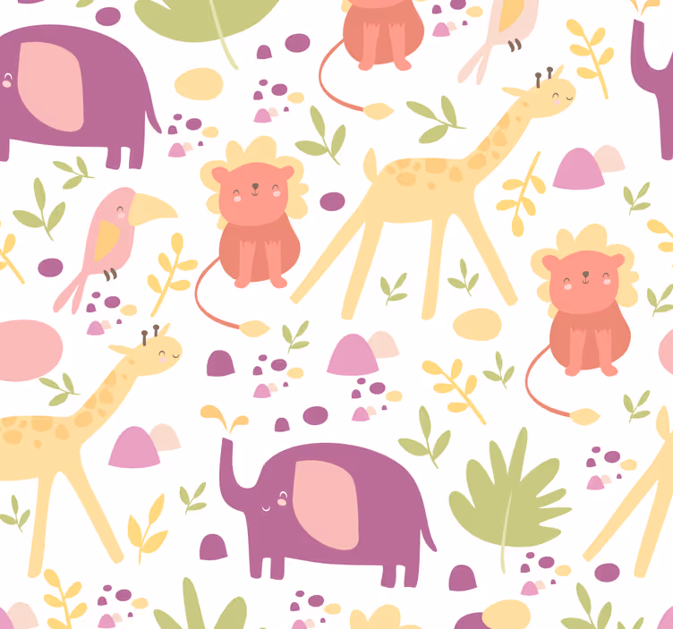Tapete Baby pastell fröhliche Tiere - TenStickers