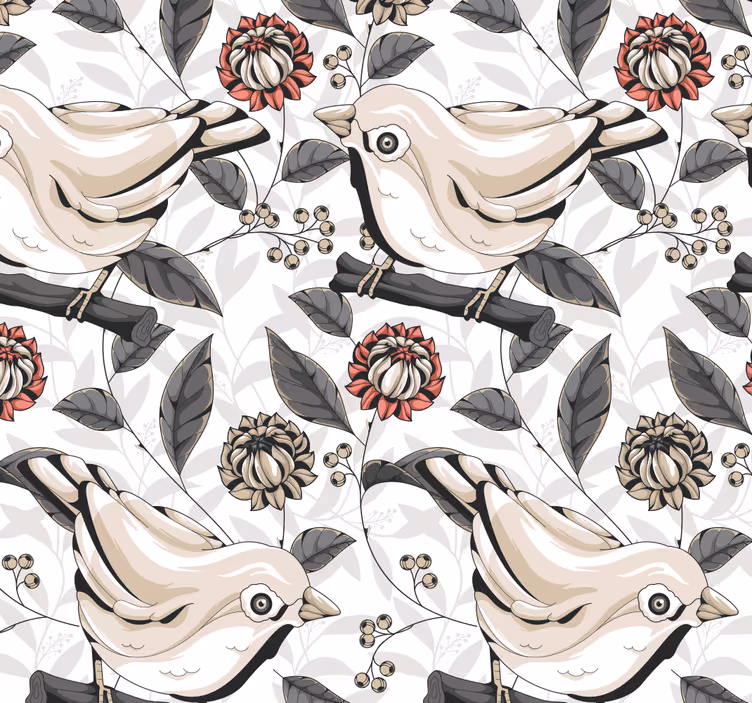 Tapete florale ornamente mit vogelmotiven - TenStickers