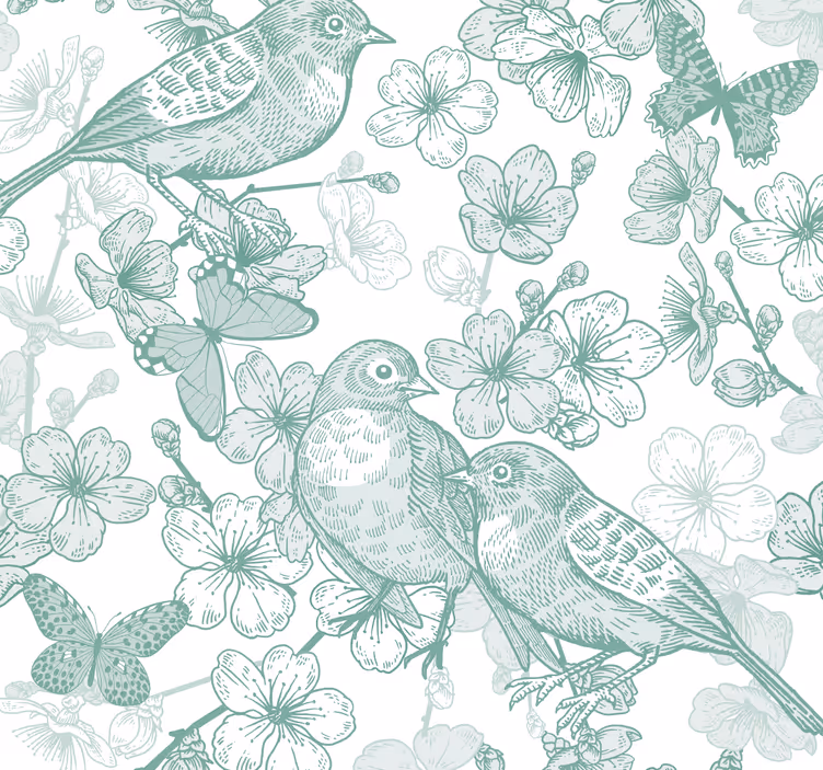 Tapete vögel mit floralem vogelmotiv - TenStickers