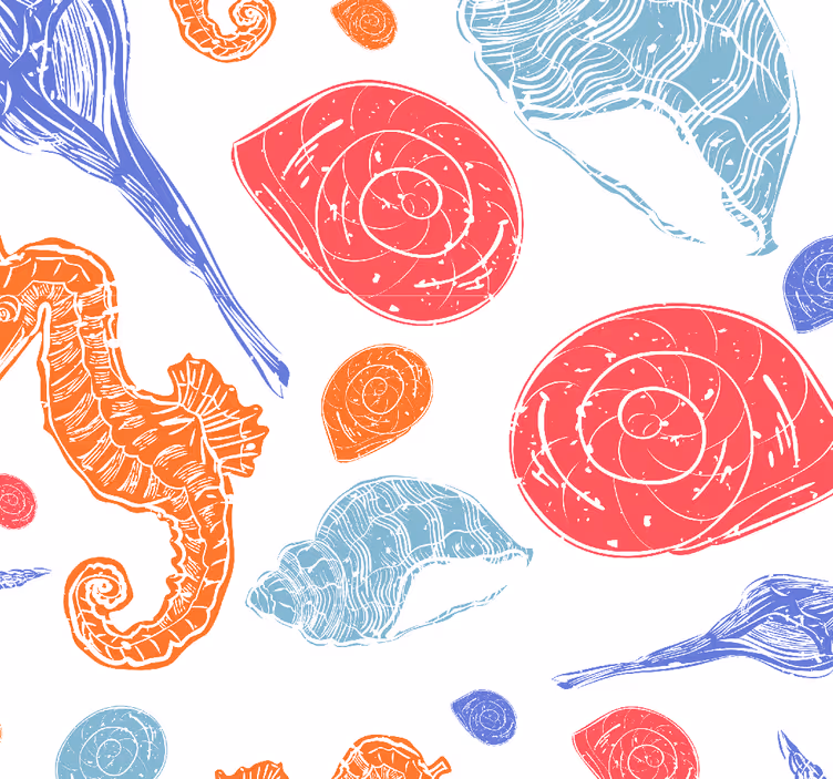 Tapete Fische Seepferdchen Muschel Muster - TenStickers