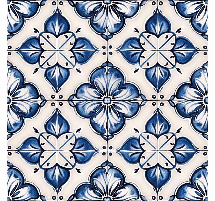 Fliesen Tapete blaues blumenmuster - TenStickers