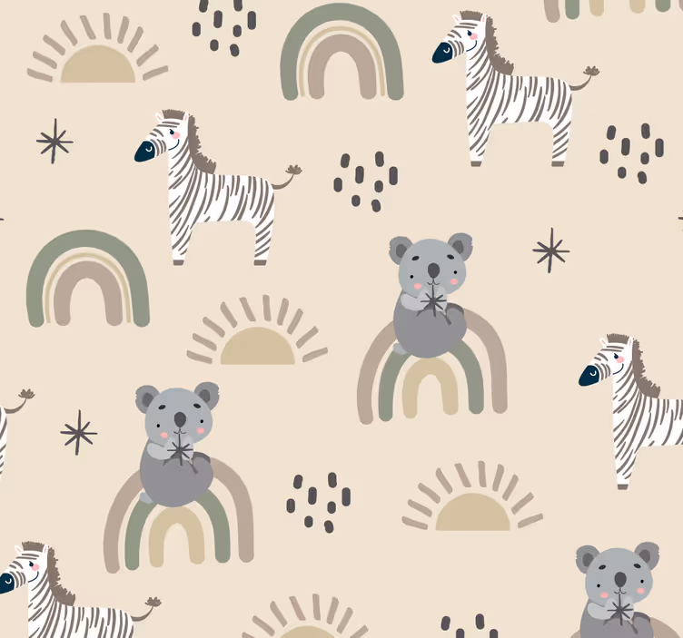 Tiere Tapete beiges Kindermuster - TenStickers
