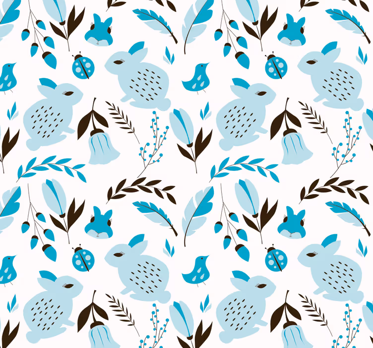 Tapete Tiere blaues Kaninchenmuster - TenStickers