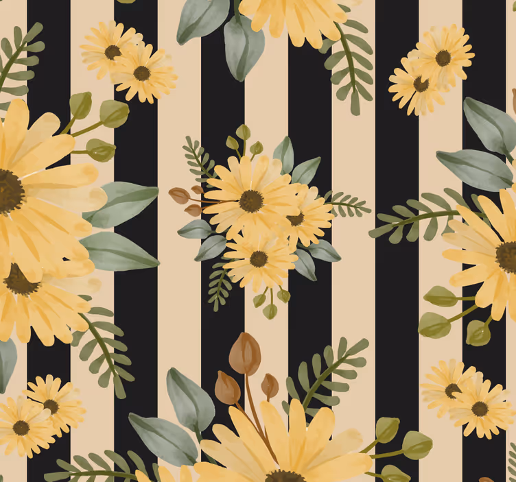 Tapete florale Ornamente gestreiftes sonnenblumenmuster - TenStickers