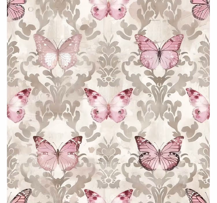 Tapete Barock rosa Schmetterlingsmuster - TenStickers